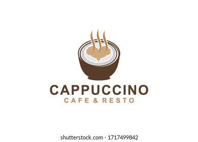 Cappucino beverage logo simple minimalist, cafe coffee food drink icon.