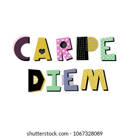Capre diem hand drawn decorative lettering. Creative design element on white background.