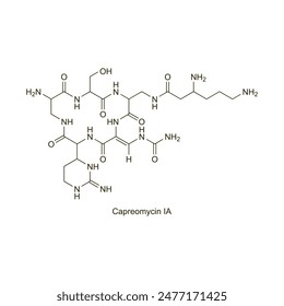 Capreomycin 1A flat skeletal molecular structure Nonribosomal peptide antibiotic drug used in bacterial infection treatment. Vector illustration scientific diagram.