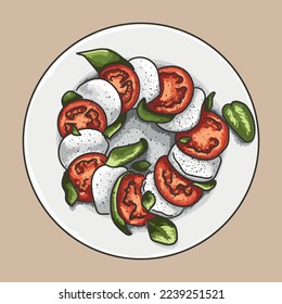 Caprese salad dish. Tomatoes with mozzarella