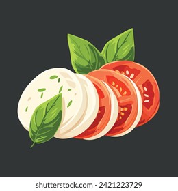 Caprese salad hand drawn cartoon vector illustration. Tomatoes, basil and mozzarella 