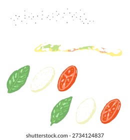 Ingredientes para salada caprese Set Manjericão Tomate Mozzarella