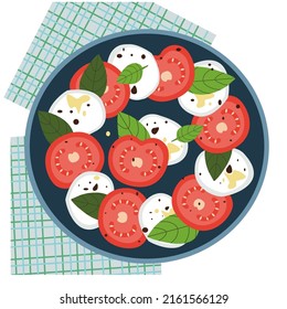 Caprese salad with red tomatoes and mozzarella cheese. Vector illustration