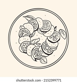 Caprese salad sketch illustration one line