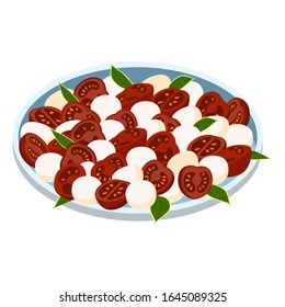 Caprese salad with tomato and mozzarella cheese. Isometric vector illustration on a white background.