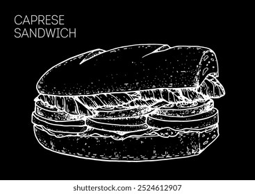 Esboço em sanduíche do Caprese. Ilustração de vetor desenhada à mão.	