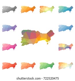 Capri geometric polygonal, mosaic style island maps collection. Bright abstract tessellation, low poly style, modern design. Capri polygonal maps for your infographics or presentation.