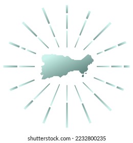 Capri gradiented sunburst. Map of the island with colorful star rays. Capri illustration in digital, technology, internet, network style. Vector illustration.