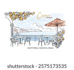 Capri island Italy vector art, Mediterranean sea vacation artwork, Europe travel poster design, Italian island holidays watercolor art for t shirt, poster, graphic print