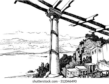 Capri. Italian landscape, drawing