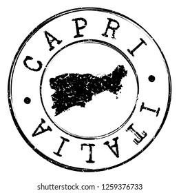 Capri Italy Silhouette Postal Passport Stamp Round Vector Icon Seal Badge Illustration.