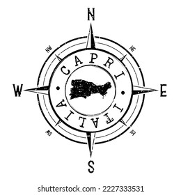 Capri Italy Stamp Map Compass Adventure. Illustration Travel Country Symbol. Seal Expedition Wind Rose Icon.