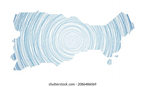 Capri map filled with concentric circles. Sketch style circles in the shape of the island. Vector Illustration.