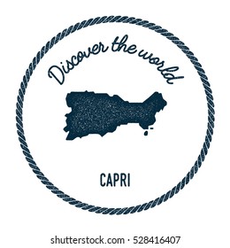 Capri map in vintage discover the world rubber stamp. Hipster style nautical postage Capri stamp, with round rope border. Capri map vector illustration.