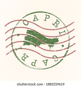 Capri, Metropolitan City of Naples, Italy Stamp Postal. Map Silhouette Seal. Passport Round Design. Vector Icon. Design Retro Travel.