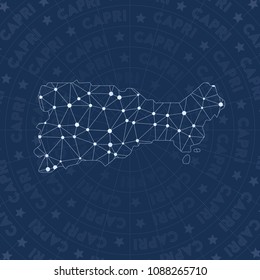 Capri network style island map. Likeable space style, modern design for infographics or presentation.