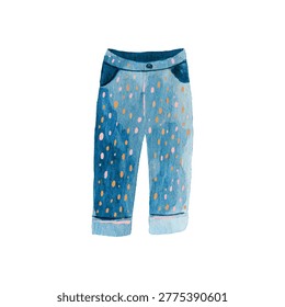 Capri pants for children with blue raindrop pattern