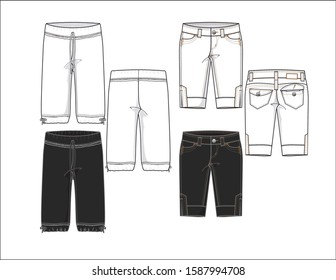 capri pants denim cut offs technical sketches
