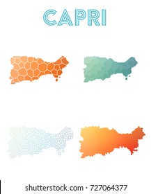 Capri polygonal island map. Mosaic style maps collection. Bright abstract tessellation, geometric, low poly, modern design. Capri polygonal maps for infographics or presentation.