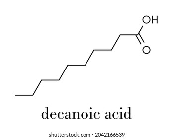 Capric (decanoic) acid molecule. Common saturated fatty acid. Skeletal formula.