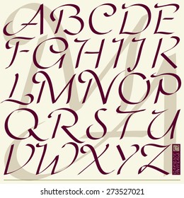 'Caprice Initials' calligraphic font, for initials. Vector, isolated background.