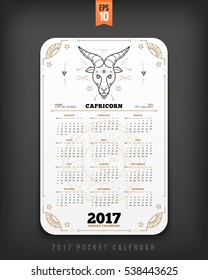 Capricorn 2017 year zodiac calendar pocket size vertical layout White color design style vector concept illustration