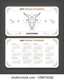 Capricorn 2017 year zodiac calendar pocket size horizontal layout Double side white color design style vector concept illustration