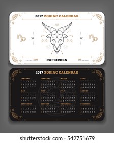 Capricorn 2017 year zodiac calendar pocket size horizontal layout Double side white color design style vector concept illustration