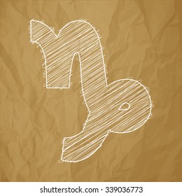 Capricorn, 21 December - 20 January. HOROSCOPE SIGNS OF THE ZODIAC - White Scribble on a crumpled paper brown background.