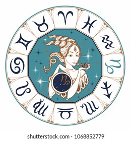 The Capricorn astrological sign as a beautiful girl. Horoscope. Astrology. Victor