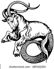 capricorn astrological zodiac sign, black and white tattoo image