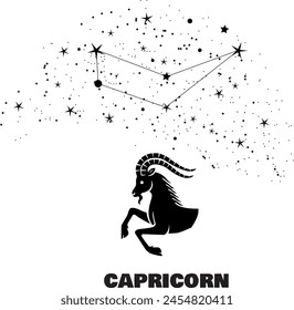 Capricorn astrology constellation illustration, black and white