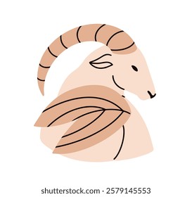 Capricorn, astrology zodiac sign. Sea goat with curved horns in profile. Myth animal character, horoscope avatar, symbol. Capricornus icon. Flat vector illustration isolated on white background