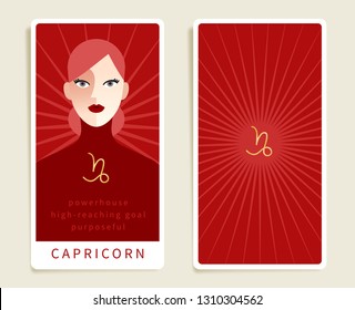 Capricorn : Beautiful woman with horoscope sign : Template for tarot cards :Vector Illustration