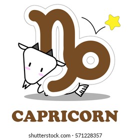 Capricorn cartoon with Big Zodiac sign icon vector isolated on white background