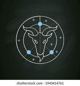 Capricorn chalk icon. Tenth fire sign in zodiac. Goat birth symbol. Mystic horoscope sign. Astrological science concept. Isolated vector illustration on chalkboard