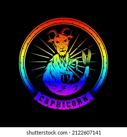 capricorn character vintage neon style illustration