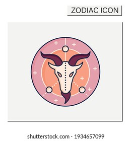 Capricorn color icon. Tenth fire sign in zodiac. Goat birth symbol. Mystic horoscope sign. Astrological science concept. Isolated vector illustration