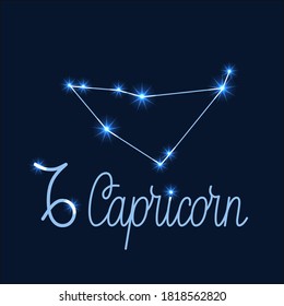 Capricorn constellation, handwritten inscription and zodiac sign. Pattern for your packaging, fabric and product decoration. Vector illustration