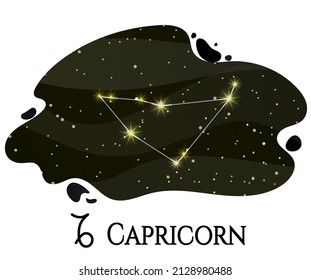 Capricorn constellation, inscription and zodiac sign. Pattern for your packaging, fabric and product decoration. Vector illustration