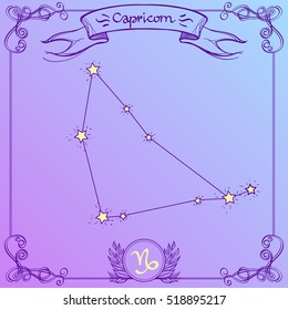 Capricorn constellation on a purple background.. Schematic representation of the signs of the zodiac.