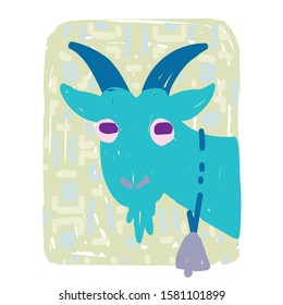 Capricorn. Funny zodiac sign. Colorful vector illustration of goat with bell in hand-drawn sketch style isolated on white background. Zodiacal character. Element for your design, prediction, horoscope