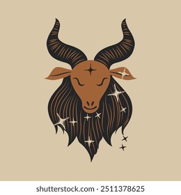 Steinbock, Ziegen-Sternzeichen. Horoskop. Modernes magisches astrologisches Symbol