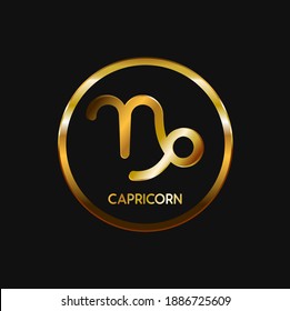 Capricorn with gold Circle Astrology Icons on black background vector design.