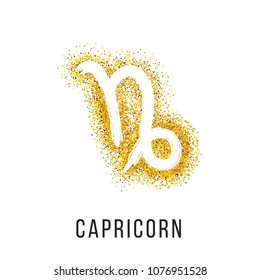 capricorn gold glitter vector zodiac sign, hand drawn with ink brush. Vector graphics set.