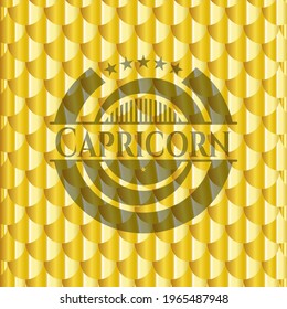 Emblema dorado de Capricornio. Patrón de escalas. Ilustración vectorial. Detallado. 
