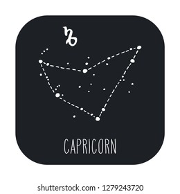 Capricorn hand drawn Zodiac sign constellation. Vector graphics astrology illustration. Western horoscope mystic symbol in black and white.