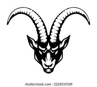 Capricorn Head Front View Shadowing Illustration