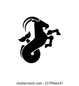 Capricorn Heraldic animal silhouette. Fantastic Beast. Monster for coat of arms. Heraldry design element.