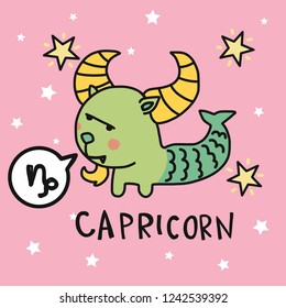 Capricorn horoscope cartoon vector illustration doodle style 